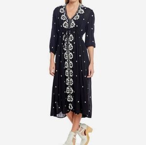 Free People Embroidered V-Neck Midi Dress